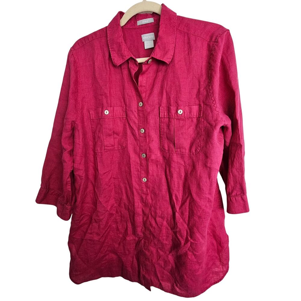 Chicos Womens Linen Tunic Size 12 Lagenlook Resortwear Coastal Grandma Beach